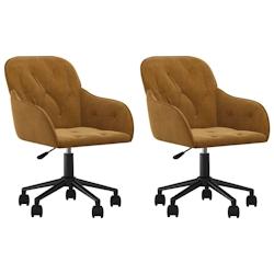 Décoshop26 - Lot de 2 chaises de salle à manger sur roulettes siège pivotant hauteur réglable en velours marron DEC025277 - marron 3000255167029_0