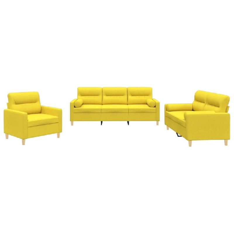 Ensemble de canapés 3 pcs avec coussins jaune clair tissu Modèle Cristal Élite - 8721012065246_0