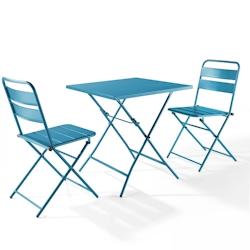 Oviala Business Ensemble table de jardin pliante et 2 chaises acier bleu pacific - Oviala - bleu acier 106561_0