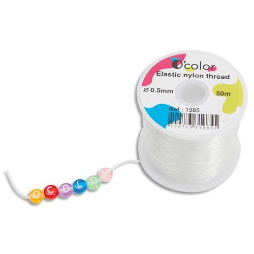 FIL NYLON ELASTIQUE TRANSPARENT - BOBINE DE 50M - DIAM 0.5MM.