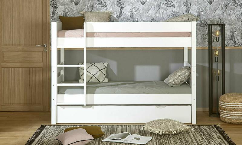 PACK LIT SUPERPOSÉ BAS ECRIN + 2 MATELAS  BLANC 90X200 CM/OPT:MATELAS FEEVAH HR