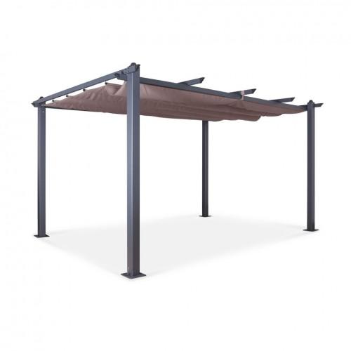 PERGOLA ALU HERO XL 3X4M TOILE COULISSANTE RÉTRACTABLE - GRIS TAUPE AVRIL PARIS