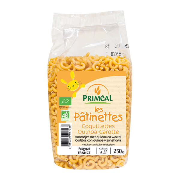 PRIMÉAL COQUILLETTES QUINOA ET CAROTTES PÂTES AUX CÉRÉALES