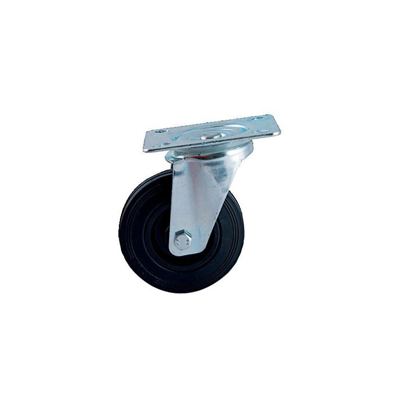 ROULETTE D65MM CAOUTCHOUC NOIR PLATINE PIVOTANTE - AVL - 508830A