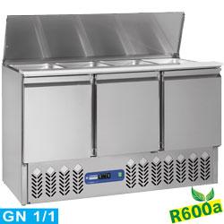 Saladettes Compact Line - Couvercle inox 4xGN1/1-150 mm + réserve ventilée 3 portes GN 1/1 - 380 L - SAL3M/R6_0