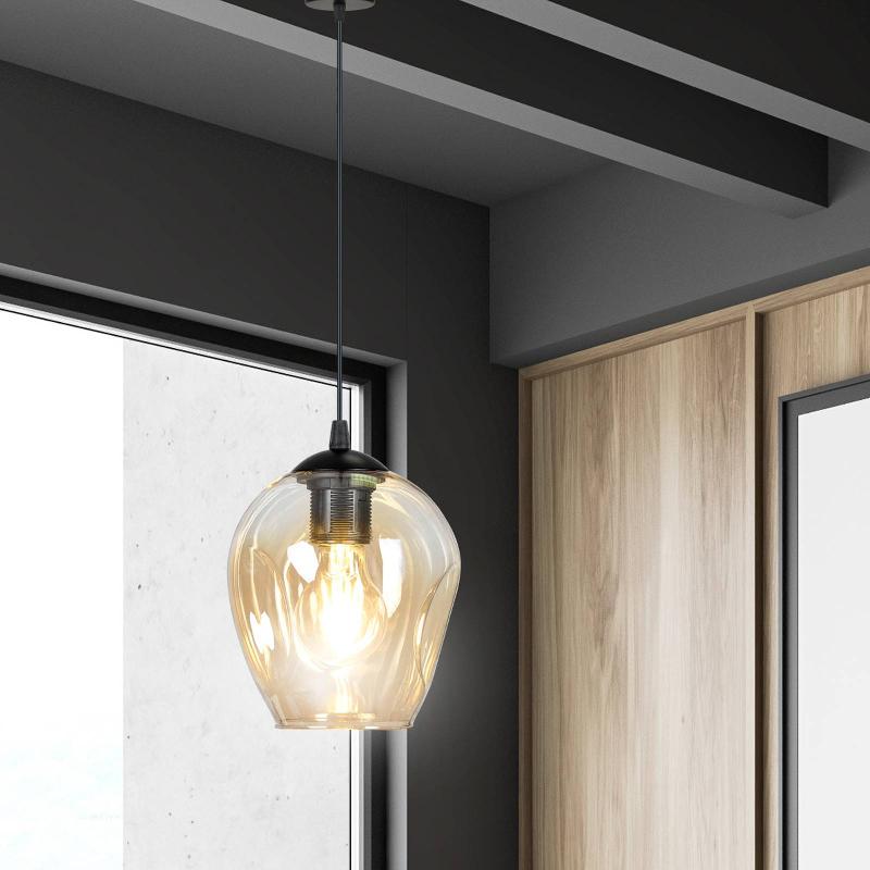 EMIBIG LIGHTING SUSPENSION STARLA 1 LAMPE, VERRE AMBRÉ