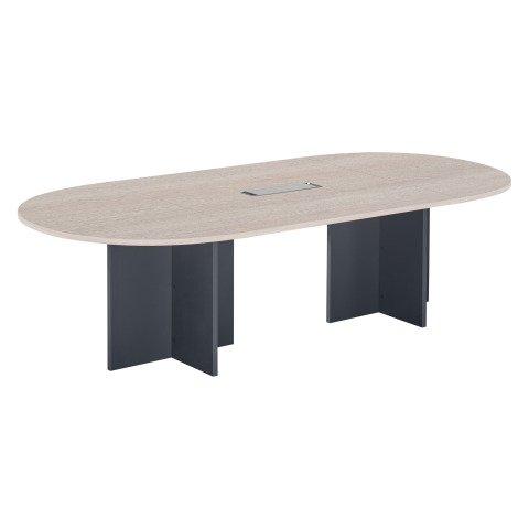TABLE DE RÉUNION MODULABLE AVEC EXTENSION EXCELLENS L 260 X P 120 CM PLATEAU CHÊNE GRIS PIEDS CROIX PLEIN BOIS ANTHRACITE