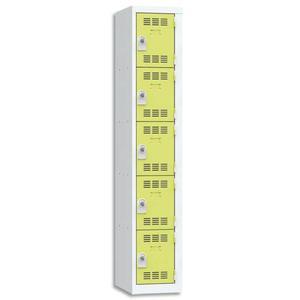 Pierre Henry vestiaire 5 cases + 1 colonne - dimensions : L30 x H180 x P50 cm - Gris perle/Anis - Monobloc en acier, norme NF D65-760_0