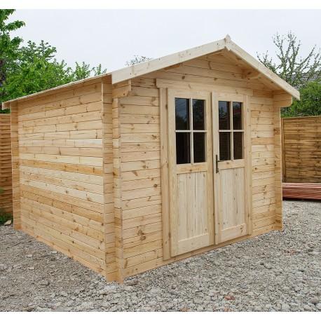 3363 - Abri de jardin en bois massif 9m² PLUS - Madriers 28mm - Toiture en bois Gardy Shelter_0