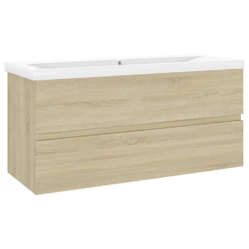 Armoire d'évier avec lavabo intégré - 100 x 38,5 x 45 cm - Chêne aggloméré - Design moderne avec trop-plein_0