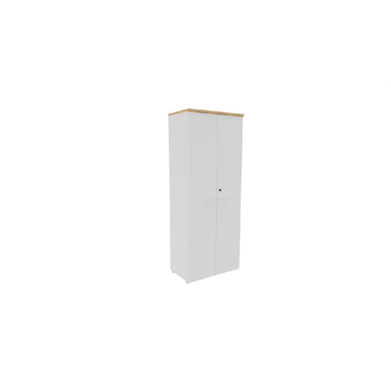 ARMOIRE HAUTE NF ENVIRONNEMENT PORTES BATTANTES H.203 CM X L.80 CM BLANCHE - TOP HETRE