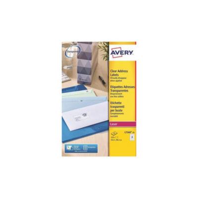 Avery L7560 Etiquettes d'adresse permanentes pour imprimantes laser, 63,5 x 38,1 mm, 25 feuilles, 21 étiquettes par feuille, auto-adhésives, claires_0