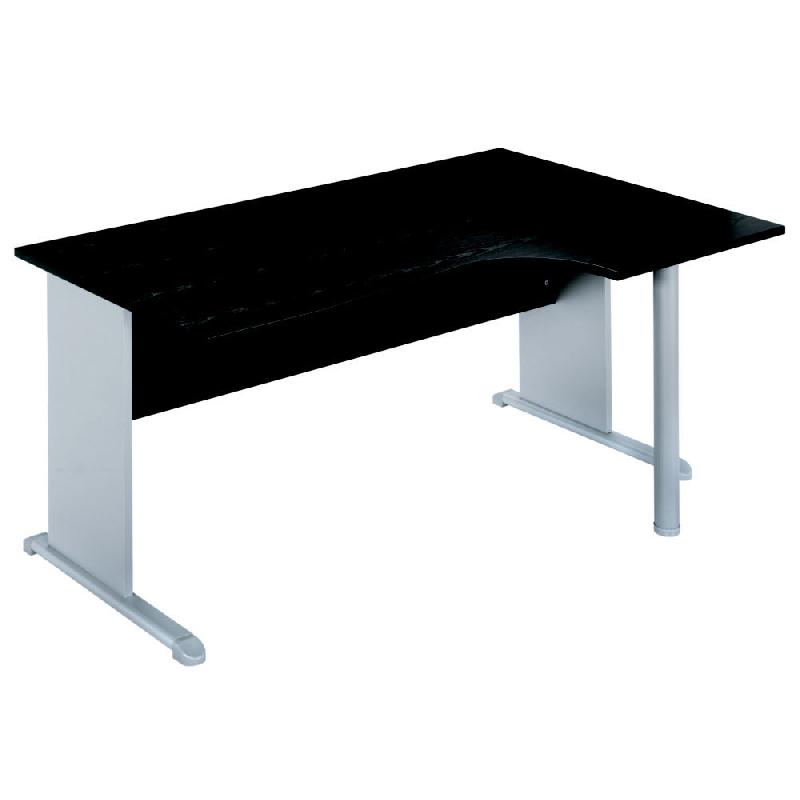 BUREAU D'ANGLE COMPACT RETOUR A DROITE PRONTO BOIS - L.160 X P.100 CM - PLATEAU NOIR - PIEDS L ALUMINIUM