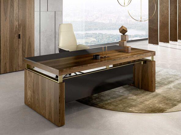Bureau de direction Bellagio en placage de bois et sous-mains cuir_0