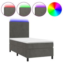 Décoshop26 - Cadre de lit LED avec sommier, tête de lit réglable et matelas 80x200cm en tissu velours gris foncé - TDL0208276_0