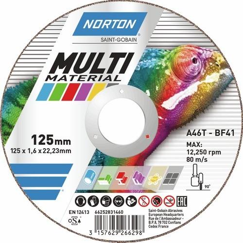 DISQUES MULTI MATÉRIAUX ET ACIER POUR MEULEUSE-D115 MM-EPAISSEUR 1,6 MM NORTON