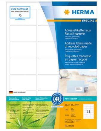 Étiquettes d'adresse en papier recyclable, a4, 63,5 x 38,1 mm - 10822_0