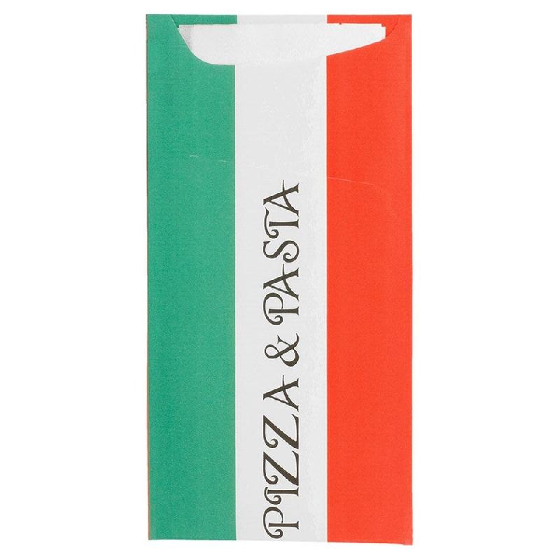 Etui pour couverts papier Pizza & Pasta + serviette blanche 11,2x22,5cm par 400_0