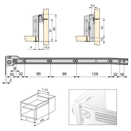 KIT TIROIR ULTRABOX-HAUTEUR 86 MM-GRIS MÉTALLISÉ-450MM-10KITS EMUCA