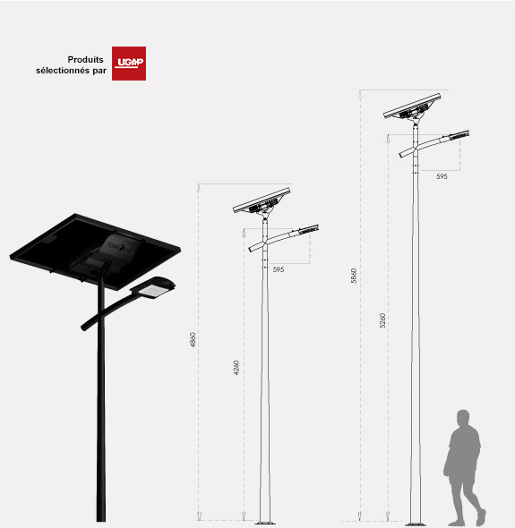 Lampadaire solaire urbain simple crosse de 4 à 5 mètres._0
