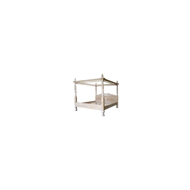 LIT À BALDAQUIN EN BOIS CÉRUSÉ COUCHAGE 180 CM