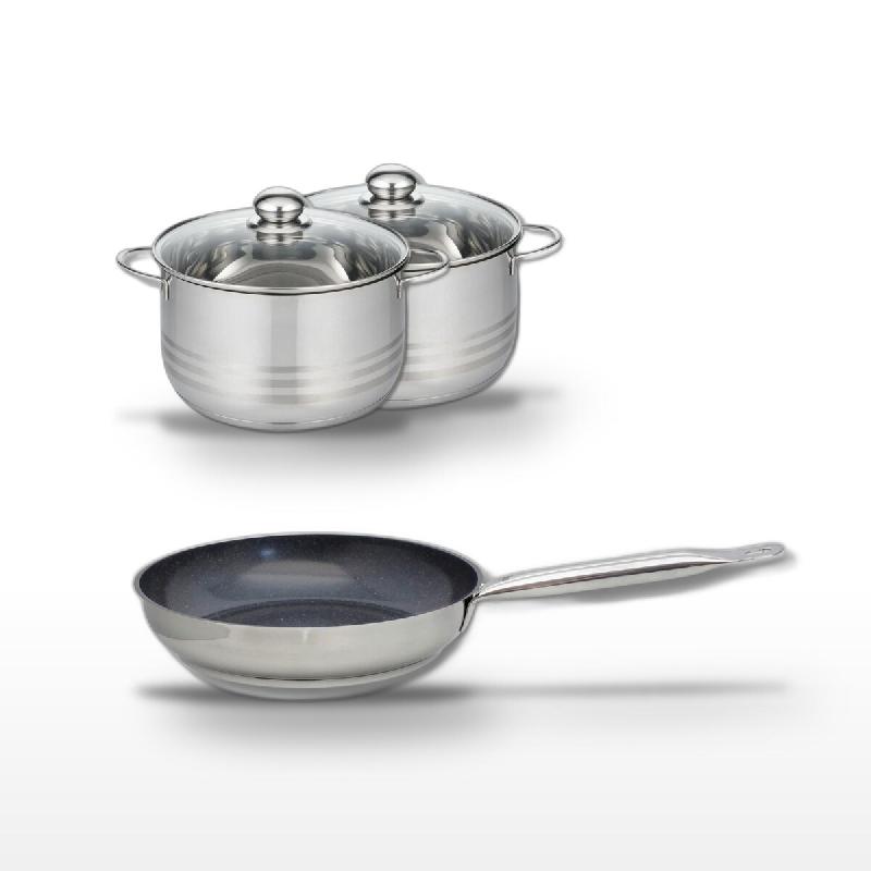 Lot Poêle 28cm & 2 Faitouts 20/24cm Elo Profi Therm Platinum - gris inox 3176239989212_0