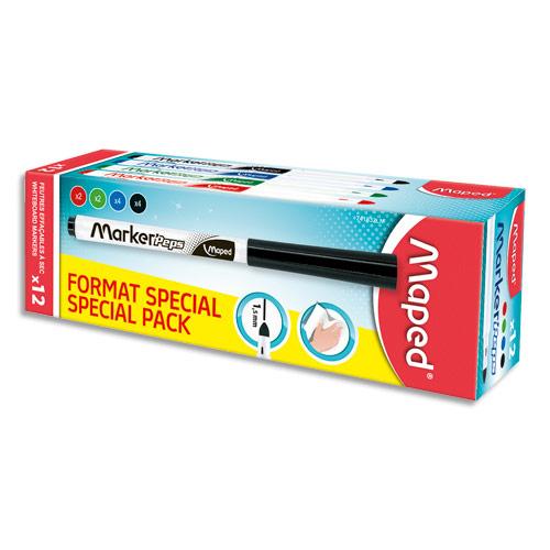 MARQUEUR EFFAÇABLE A SEC MAPED - NOIR / BLEU / ROUGE/ VERT - BOÎTE DE 12