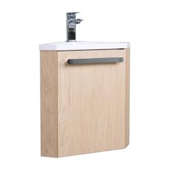 Meuble lave-mains SKINO Décor chêne vasque blanche - blanc 3760232696651_0