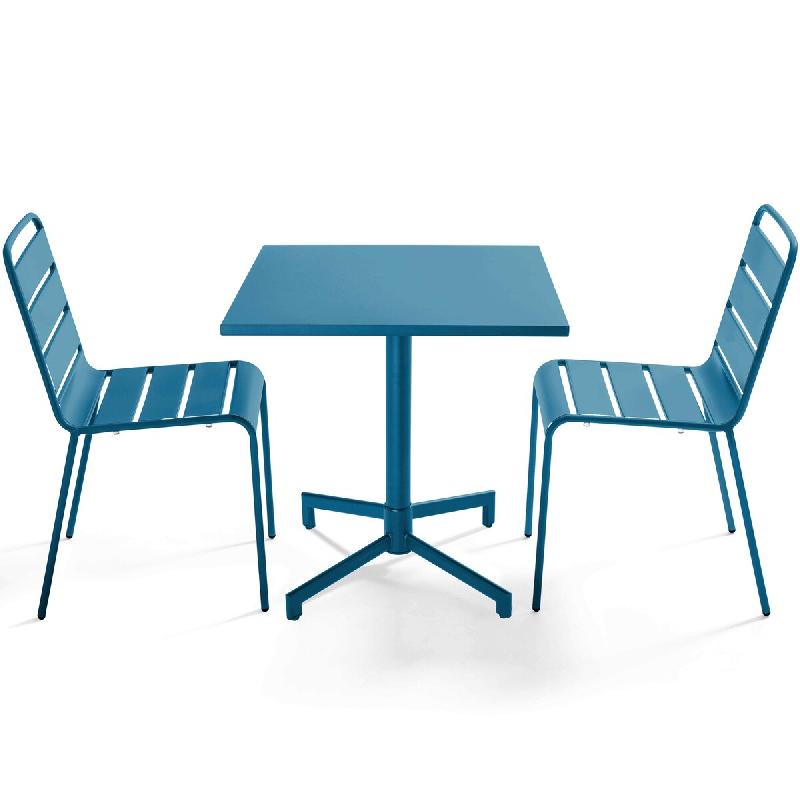 Oviala Business Ensemble table 70 cm et 2 chaises de jardin en métal bleu pacific - bleu acier 114670_0