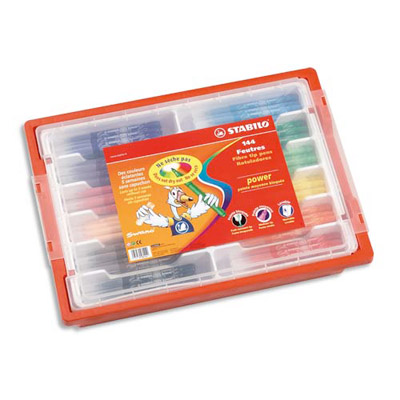 PACK DE 144 FEUTRES DE COLORIAGE STABILO POWER - POINTE MOYENNE - 12 X 12 COULEURS ASSORTIES