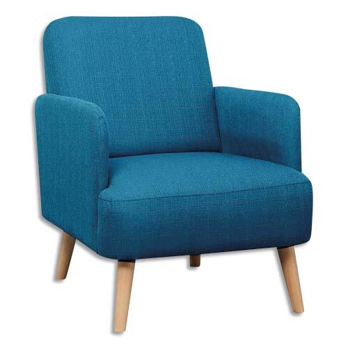 Paperflow fauteuil brook bleu en pin massif et aggloméré, revêtement en tissu, avec accoudoirs_0