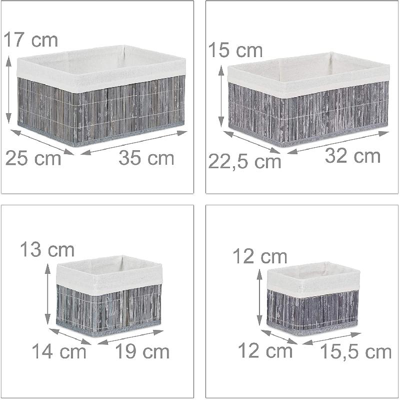 Set de 6 paniers de rangement en bambou et tissu gris - décoratifs et pratiques pour salle de bain ou salon_0