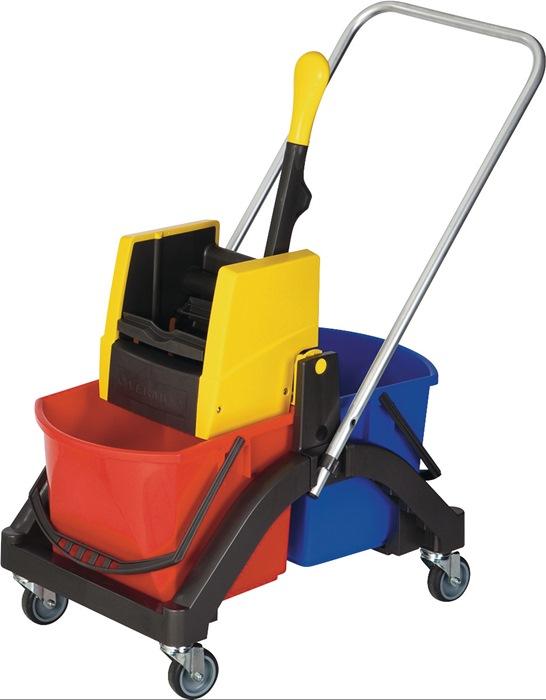 Set de chariots de nettoyage seau 2 x 17 l pres./manche/supp./5 serp. Plastique VERMOP_0
