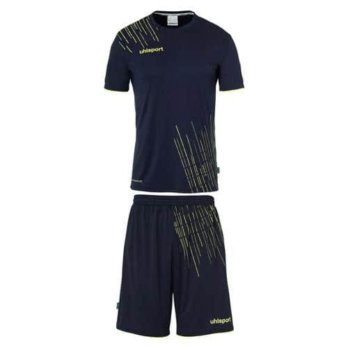 SET MAILLOT ET SHORT DE FOOT ENFANT UHLSPORT SCORE 26 BLEU MARINE/JAUNE FLUO
