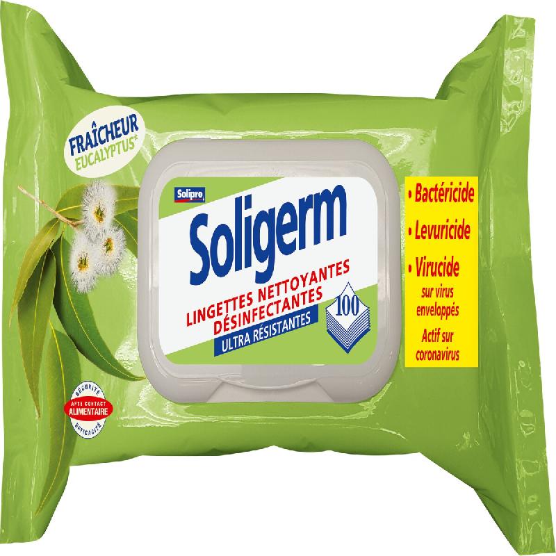 SOLIGERM lingettes nettoyantes desinfectantes parfum eucalyptus x100 - 3346024709220_0