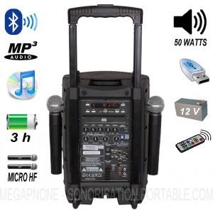 Sono portable nomade 8 CD/USB/Bluetooth - 50W - 2 micros HF sans fil à main - Caisson ABS_0