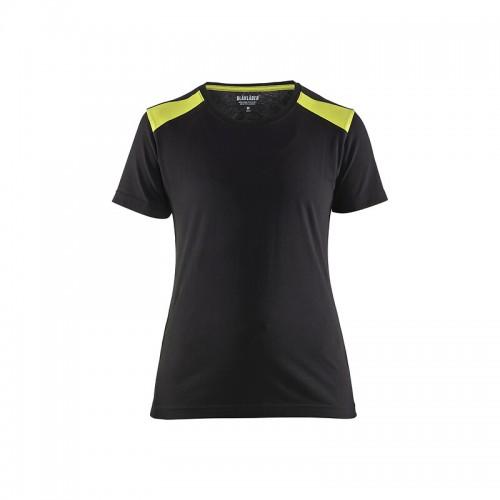 T-SHIRT DE TRAVAIL BICOLORE 100% COTON FEMME 3479 - NOIR ET JAUNE FLUO - L BLAKLADER