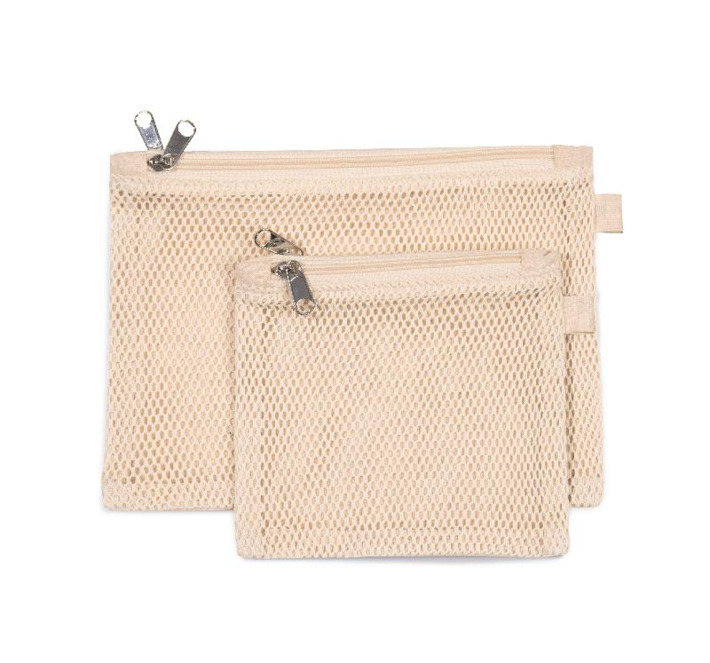 Trousse à double compartiment Kimood - Réf: KI0738 - 100% coton avec filet et canvas, 150 g/m²_0