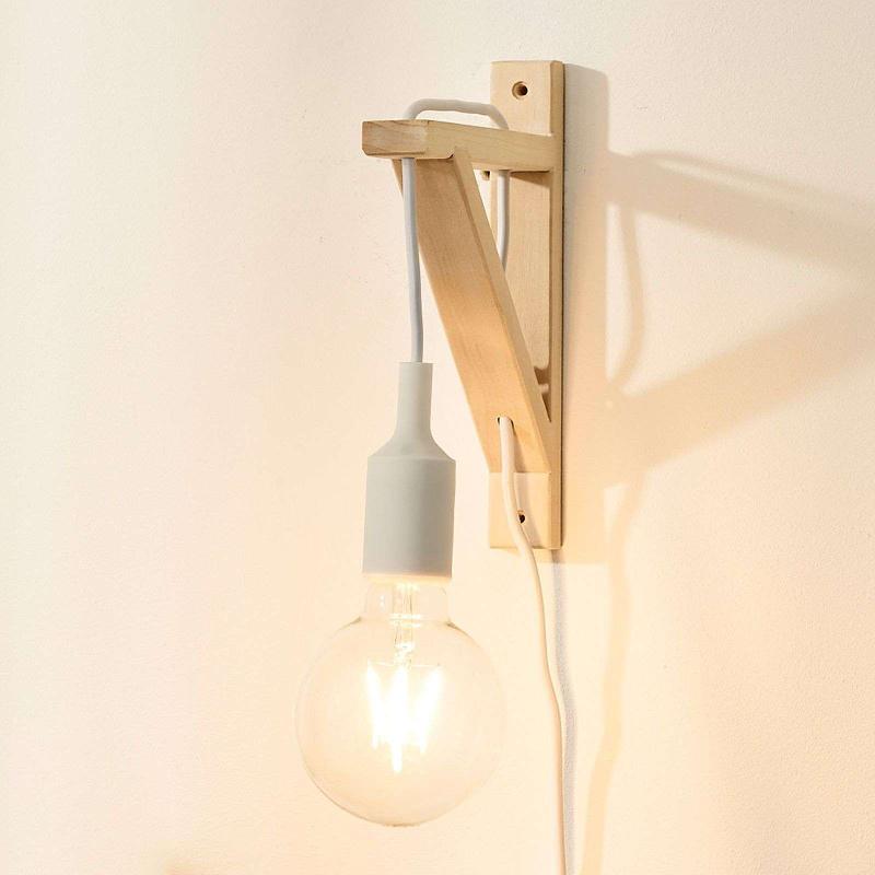 LUCIDE APPLIQUE MURALE FIX EN BOIS, DOUILLE BLANCHE