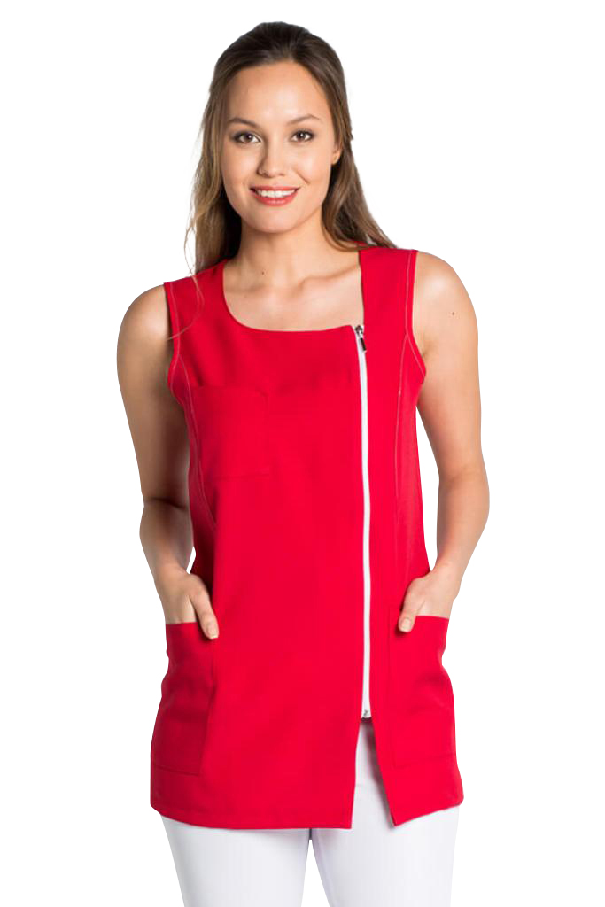BLOUSE DE TRAVAIL SANS MANCHE LUXE STYLE, ROUGE