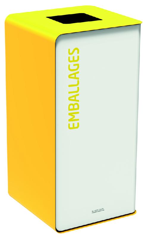 Borne de tri sélectif 75 L sans serrure - support sac - cubatri - blanc / jaune colza - emballages - ouverture 170x170mm_0