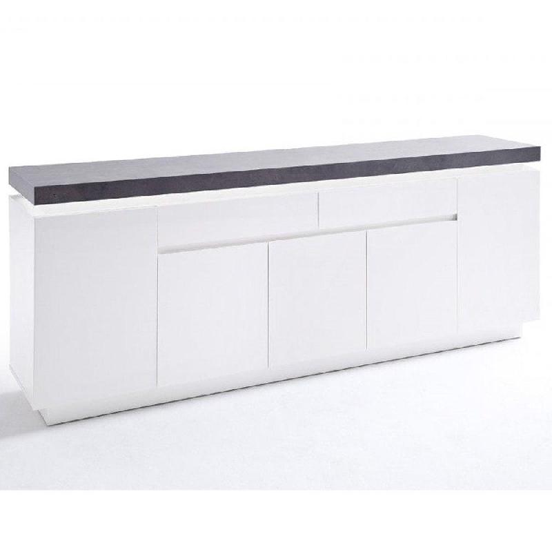 Buffet Atlantic City - 5 portes, 2 tiroirs, blanc laqué mat avec plateau imitation béton - L200 x H80 x P40_0