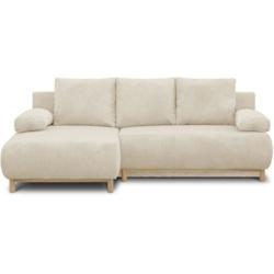 Canapé d'angle gauche convertible MIKA 3 places - Velours côtelé beige - Coffre de rangement - L218 x P98/145 x H84 cm AUCUNE - 3666749565841_0