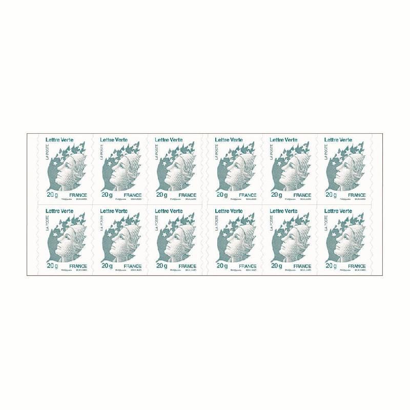 5 carnets de 12 timbres postaux autocollants Marianne Lettre verte 20 g -  Timbres, enveloppes pret à poster