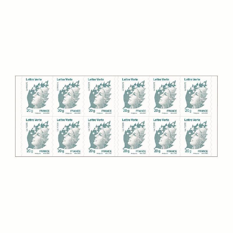 CARNET DE 12 TIMBRES AUTOCOLLANTS - LETTRE VERTE 20 G (PRIX À L'UNITÉ)