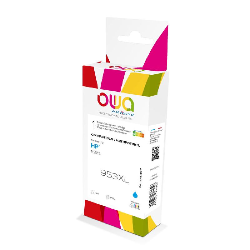 CARTOUCHE D'ENCRE REMANUFACTUREE OWA - COMPATIBLE POUR HP 953XL F6U16AE - GRANDE CAPACITE - CYAN