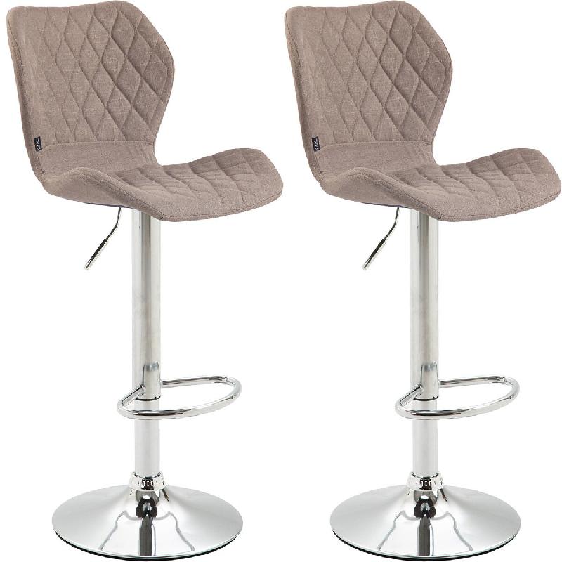 Décoshop26 - Lot de 2 tabourets de bar avec coutures décoratives en forme de losanges en tissu taupe et métal chromé 10_0004113 - métal 3000251936209_0