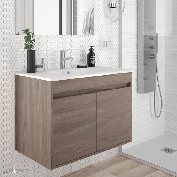 ENSEMBLE MEUBLE DE SALLE DE BAIN NOJA 600MM 2 PORTES CHÊNE ETERNITY AVEC VASQUE PORCELAINE - SALGAR 84968