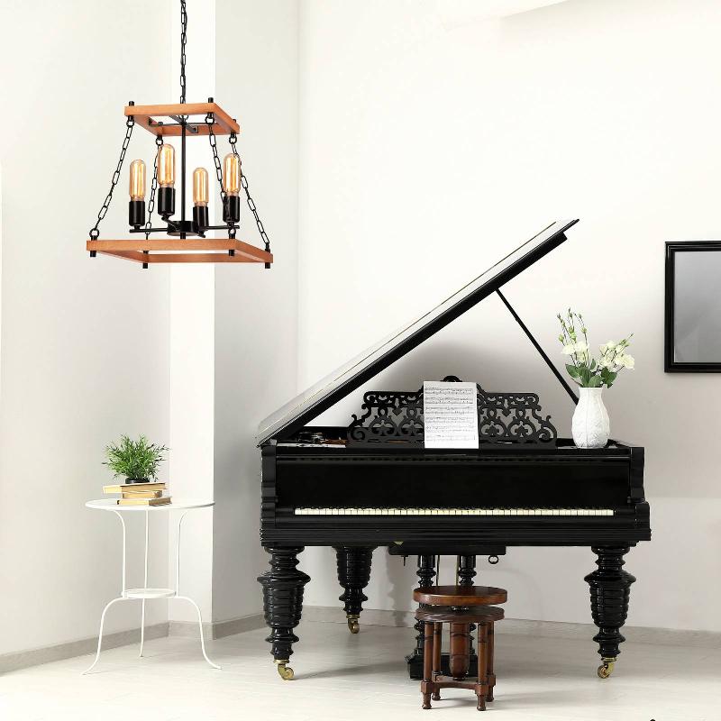 ENVOSTAR GLENN LUSTRE BOIS/NOIR À 4 LAMPES