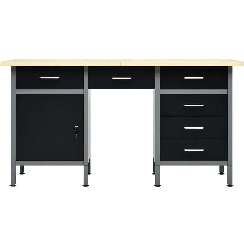 Etabli d'Atelier - Table de Travail Noir en Métal - Plateau bois - Dimensions 1600x600x880 ep 25mm